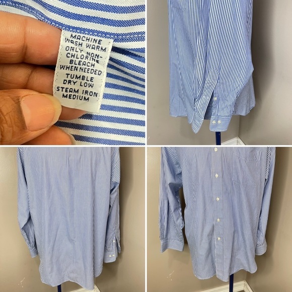 POLO Ralph Lauren Mens Blue Striped Button Down Dress Shirt Sz 17 (34-35) - Picture 9 of 16